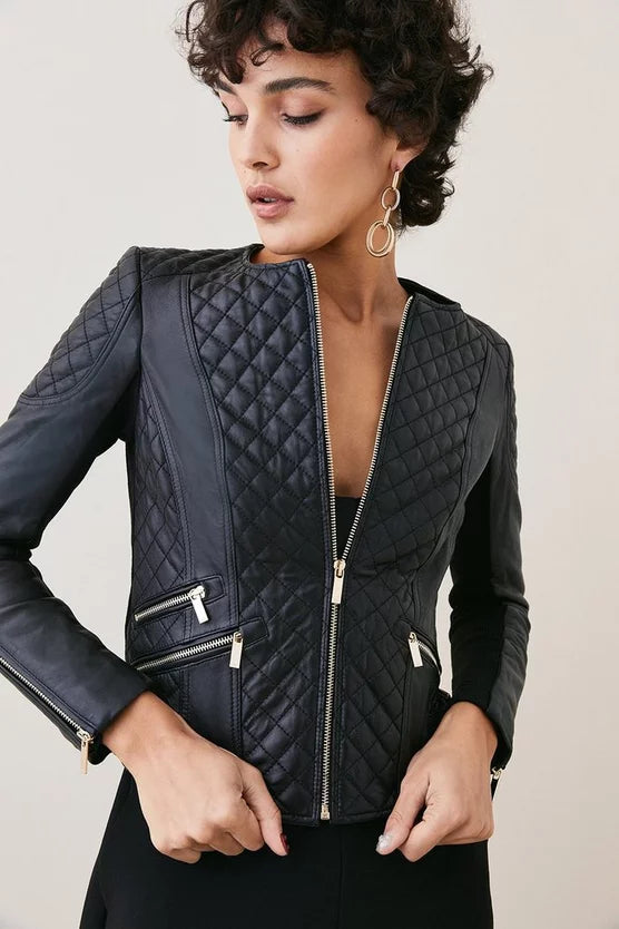 Leather Quilted Biker Jacket by TJS in USA