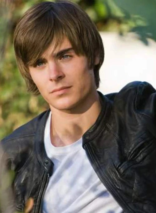 Zac Efron-inspired black leather jacket, combining elegance and contemporary fashion from the film 17 Again.