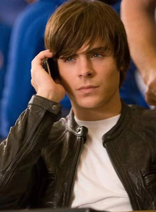 Stylish black leather jacket as worn by Zac Efron in the movie 17 Again, made with premium Napa leather.