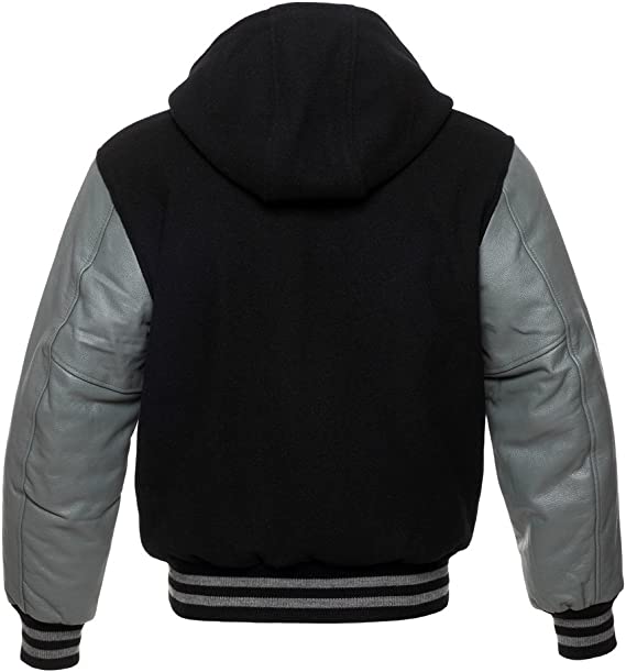 Men's Bomber Varsity Jacket with Hood – Wool and Leather in US