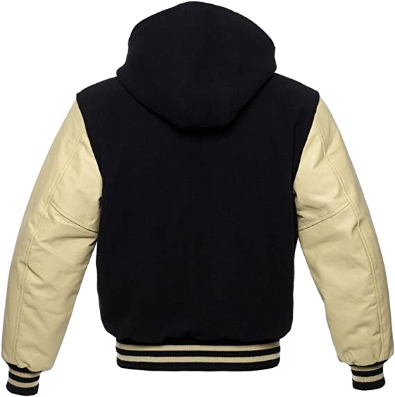 Unique Hooded Varsity Jacket with Real Leather Sleeves in USA