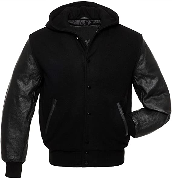 Varsity Letterman Jacket with Wool and Real Leather – Hooded Design in USA