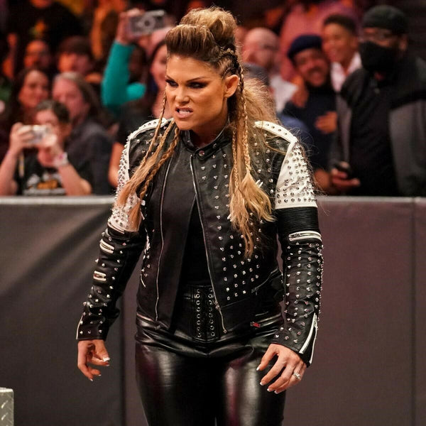 WWE Beth Phoenix Rockstar AWE Lederjacke mit Nieten von TJS