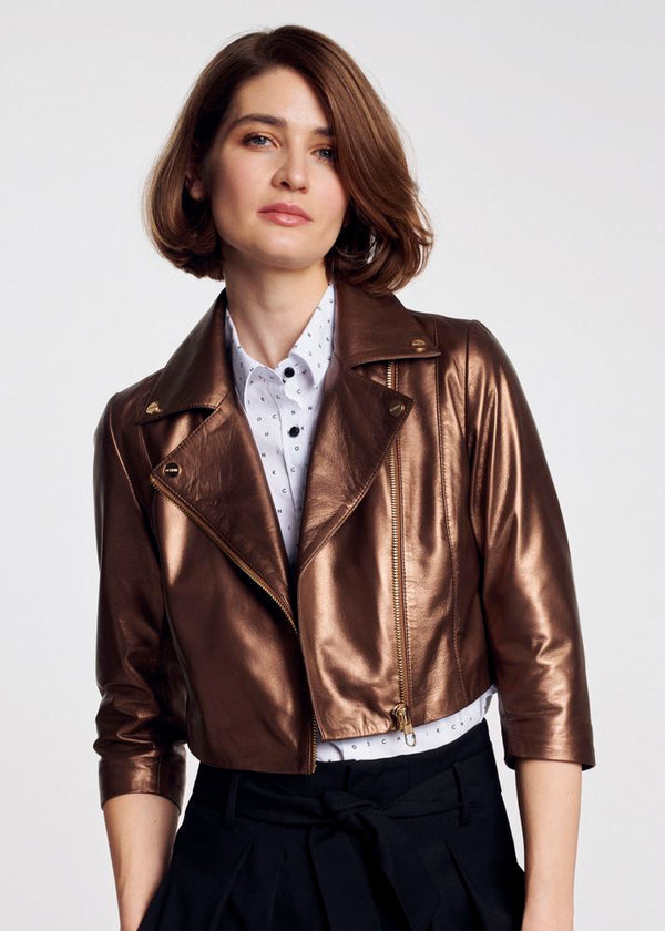 Cooper-Lederjacke im Metallic-Stil für Damen von TJS