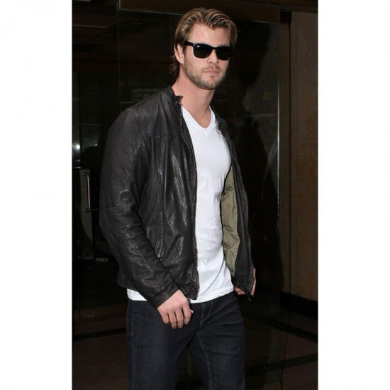 Stylish Leather Jacket as Seen on Chris Hemsworth in France style