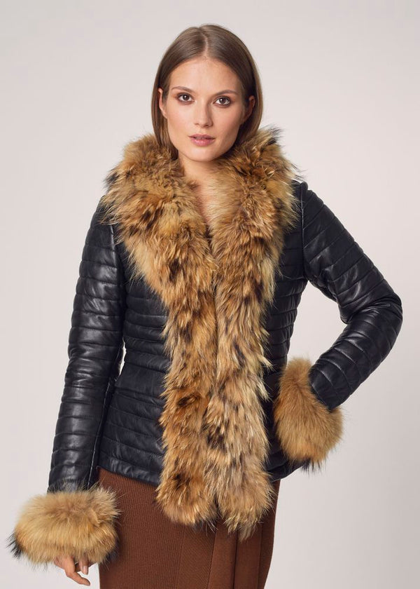 Damen Lederjacke mit Pelzkragen von TJS