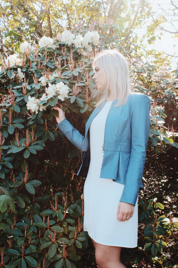 Light blue Lace coat casual leather jacket for women in USA