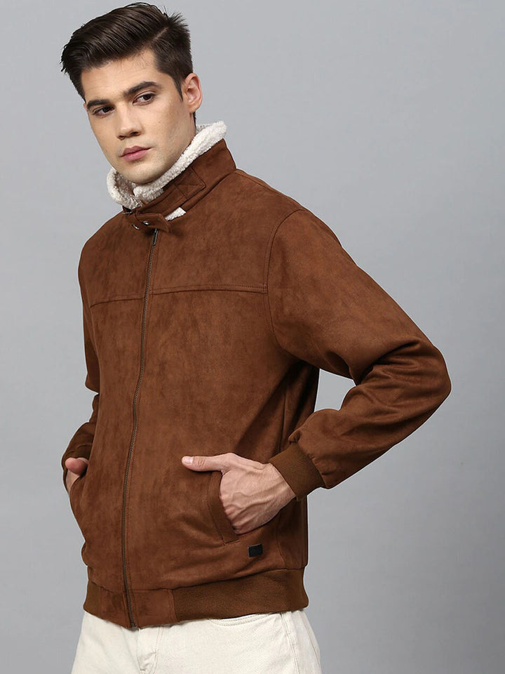 Real Brown Suede Windbreaker Padded for men in USA