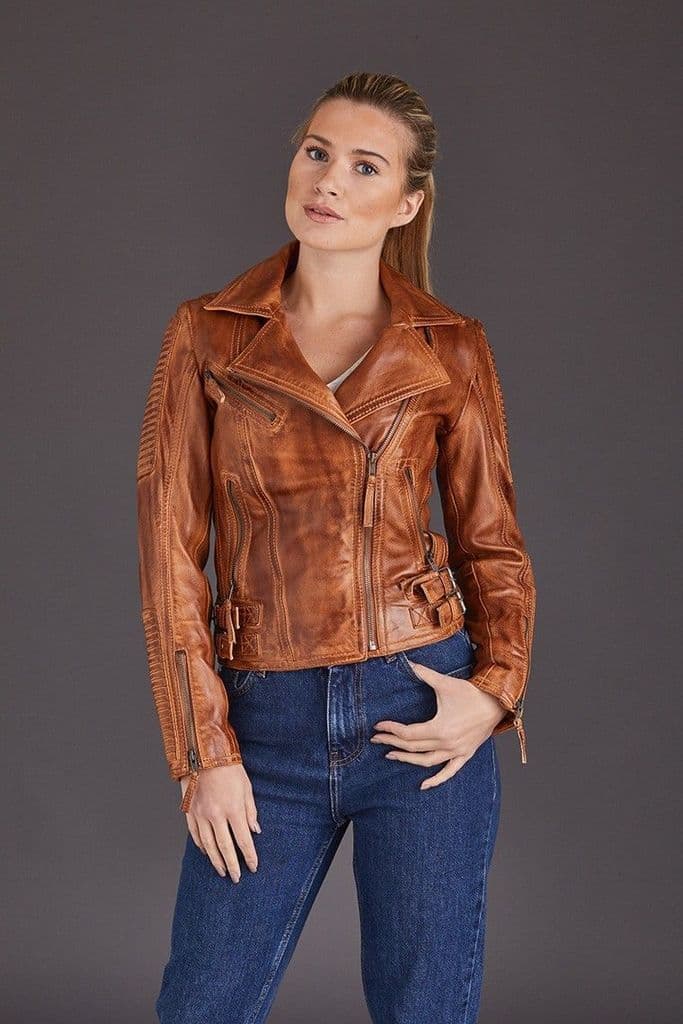 Stylish Women's Tan Motorcycle Jacket by TJS
