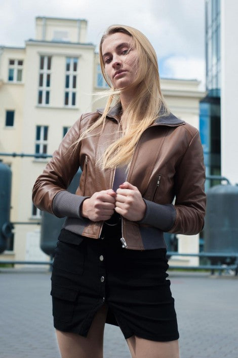 Damen echte Lederjacke schwarz Aviator von TJS