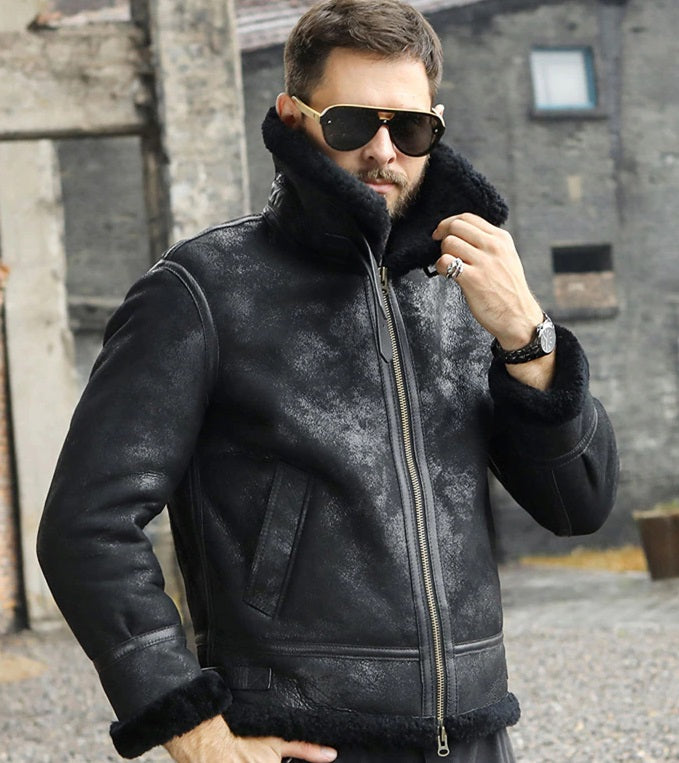 Black Snuff fur leather jacket for men