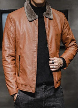 Brown Leather jacket with fur