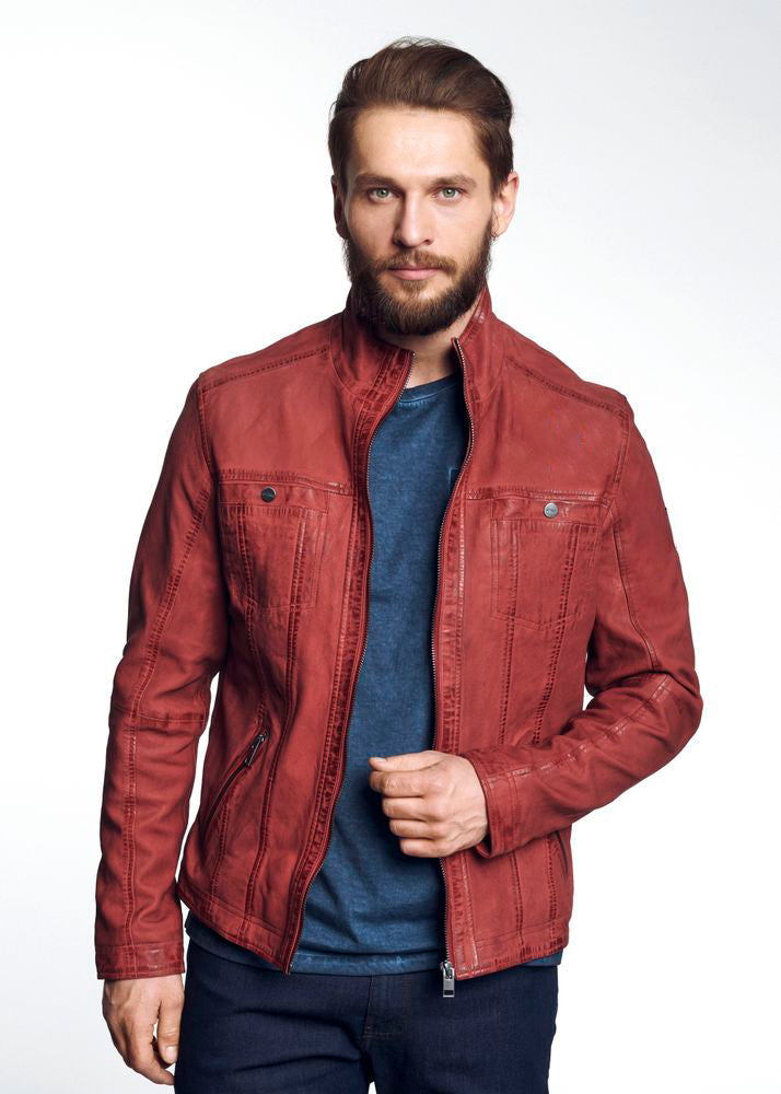 Red color used mens leather jackets for men in USA