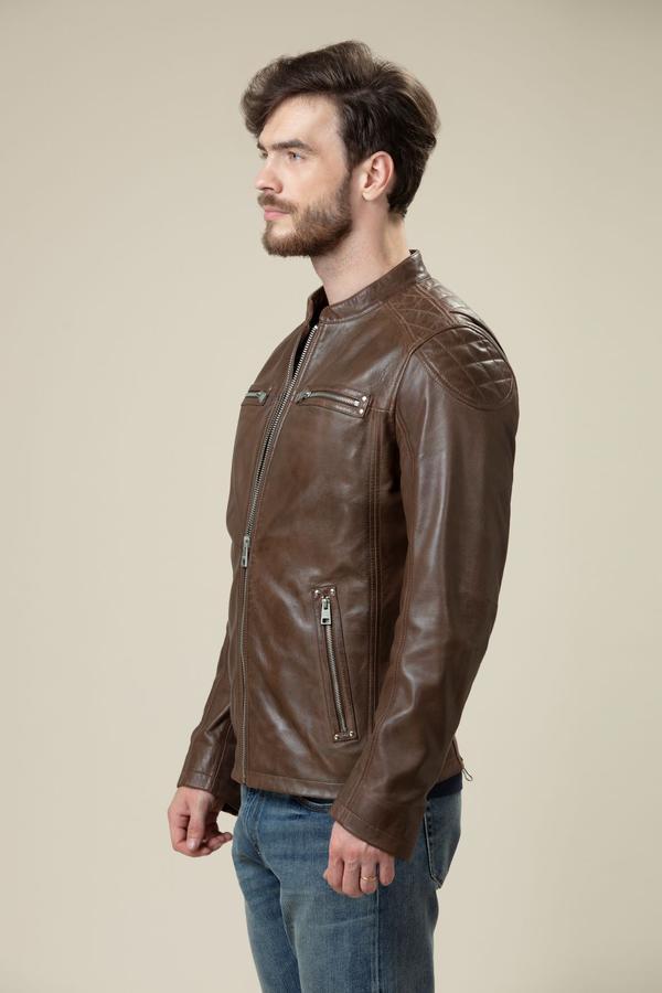 Brown color sheep skin bomber leather jacket