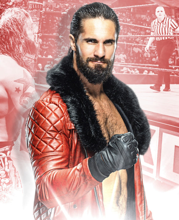 WWE Seth Rollins Faux Shearl Coller Stilvolle schwarze Lederjacke von TJS 