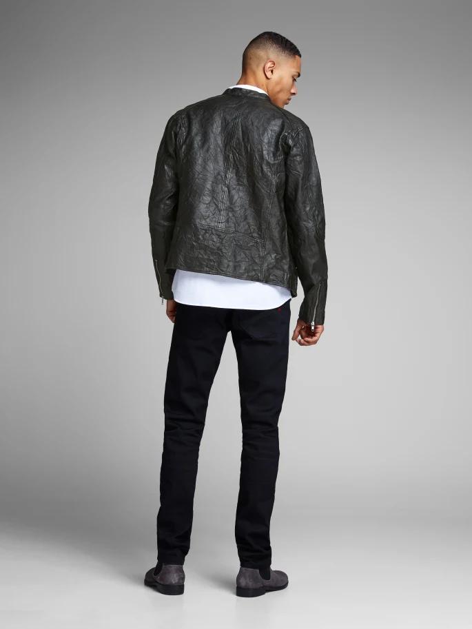 Men Round neck bomber leather jacket in USA