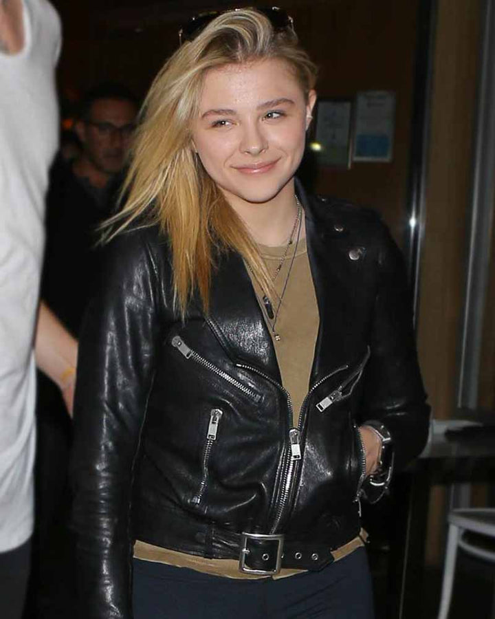 Graceful and rebellious Chloe Moretz-inspired biker jacket in US style