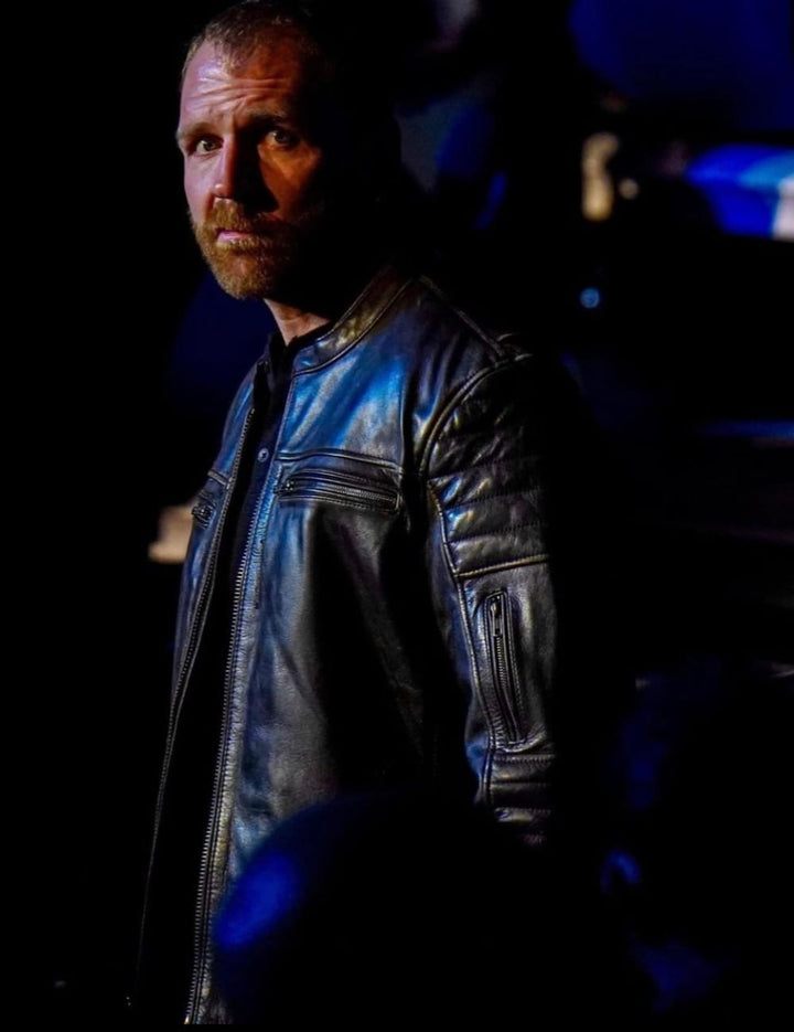 Jon Moxley's statement leather jacket at AEW return in UK style