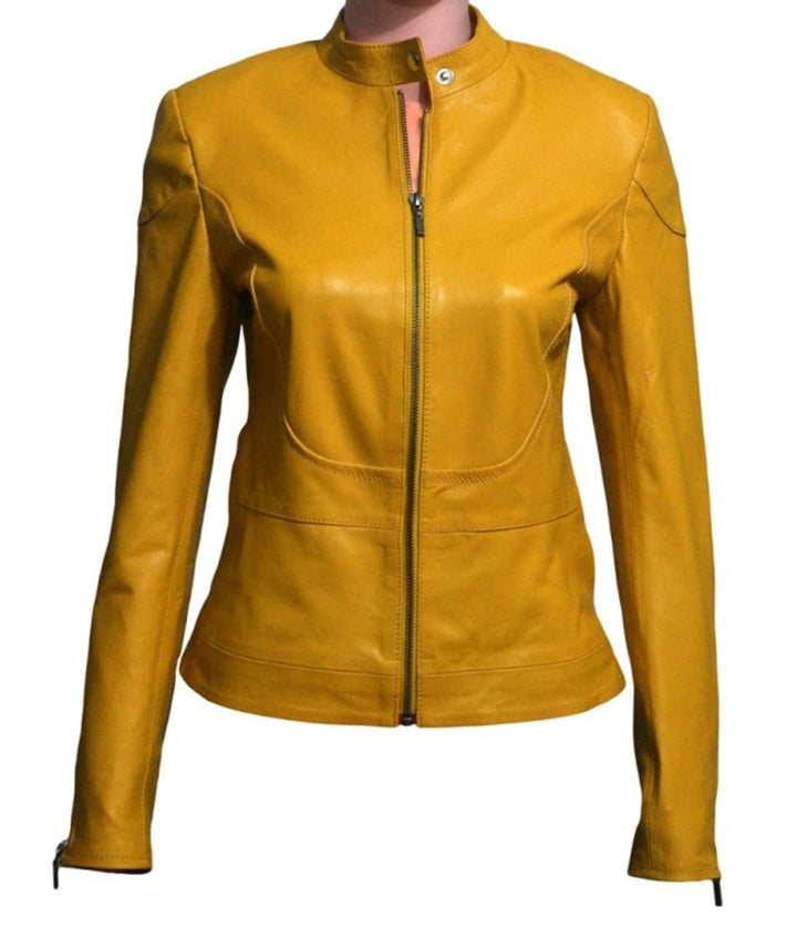 Yellow leather jacket for women