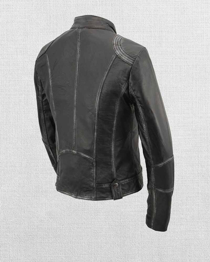 stylish women's sheepskin moto jacket
