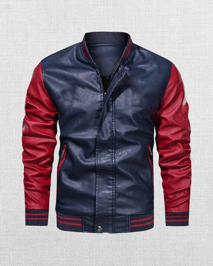 Men's leather baseball jacket in a classic vintage color block design in USA