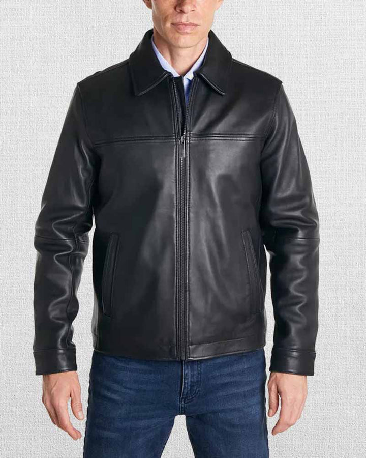 Classic men's leather jacket with a minimalist design in USA