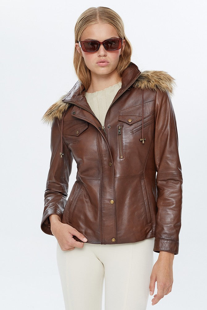 100% real cow leather jacket for women