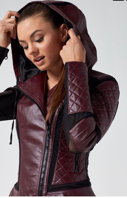 Hoodie style leather jacket for women