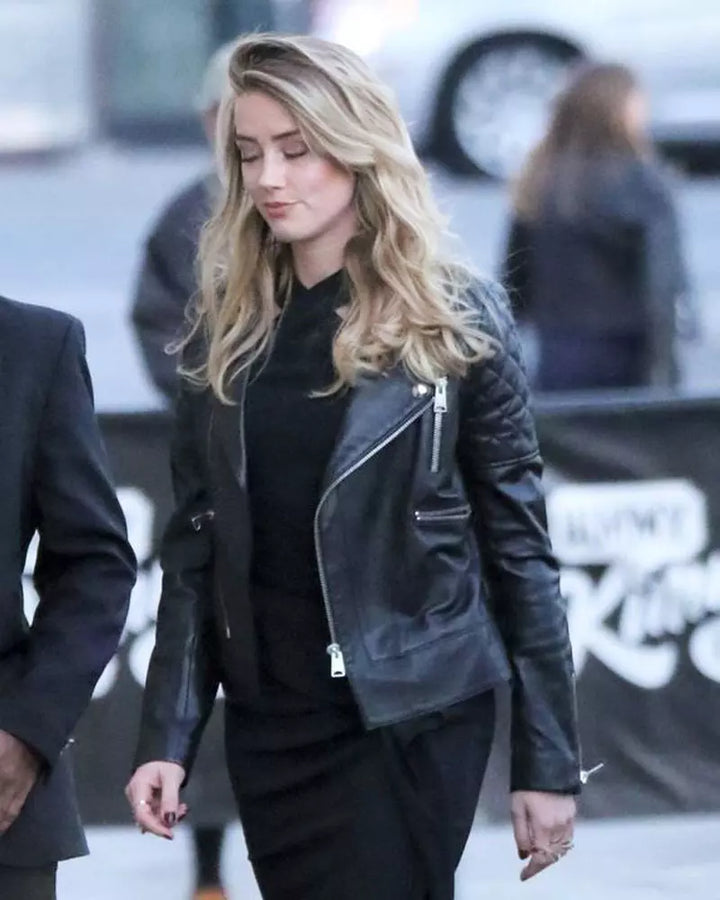 Amber Heard exudes confidence in her black biker jacket in United state market