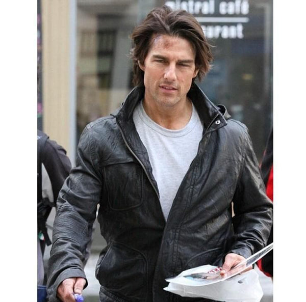 Tom Cruise MI 4 Ghost Protocol Black Hoddie Stilvolle Lederjacke von TJS