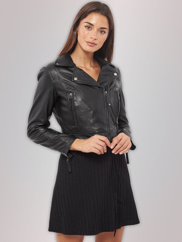Kurze Lederjacke in Schwarz für Damen von TJS