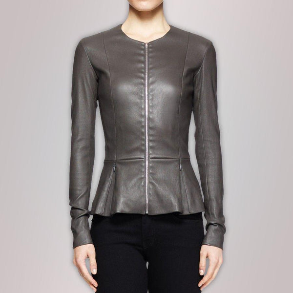 Leather Peplum Jacket for Women