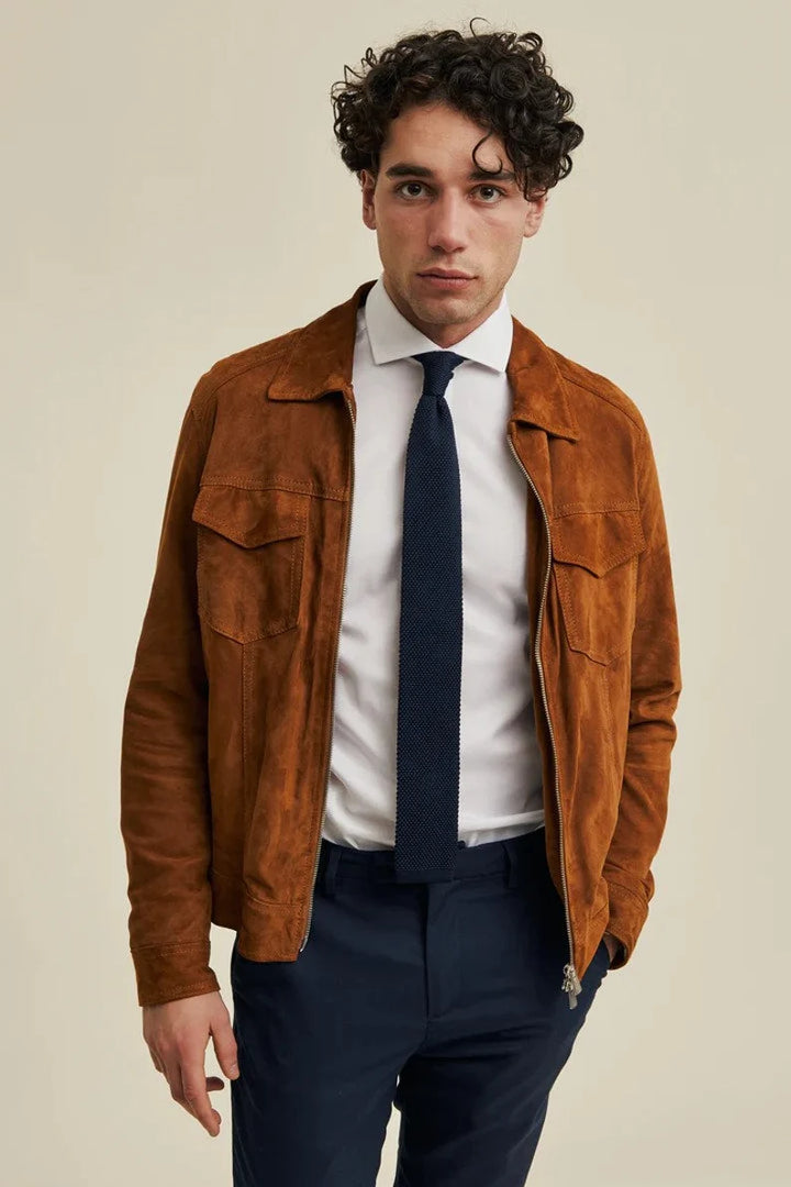 Real suede leather jacket for men