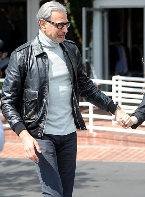 Jeff Goldblum black leather jacket for men in USA