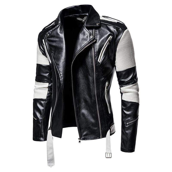 Echtes Leder schwarz-weiße Race Biker-Revers-Jacke