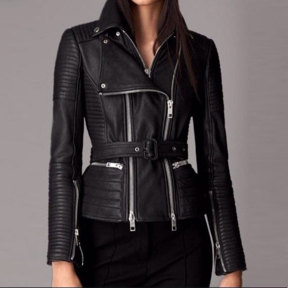 Black leather jacket for women