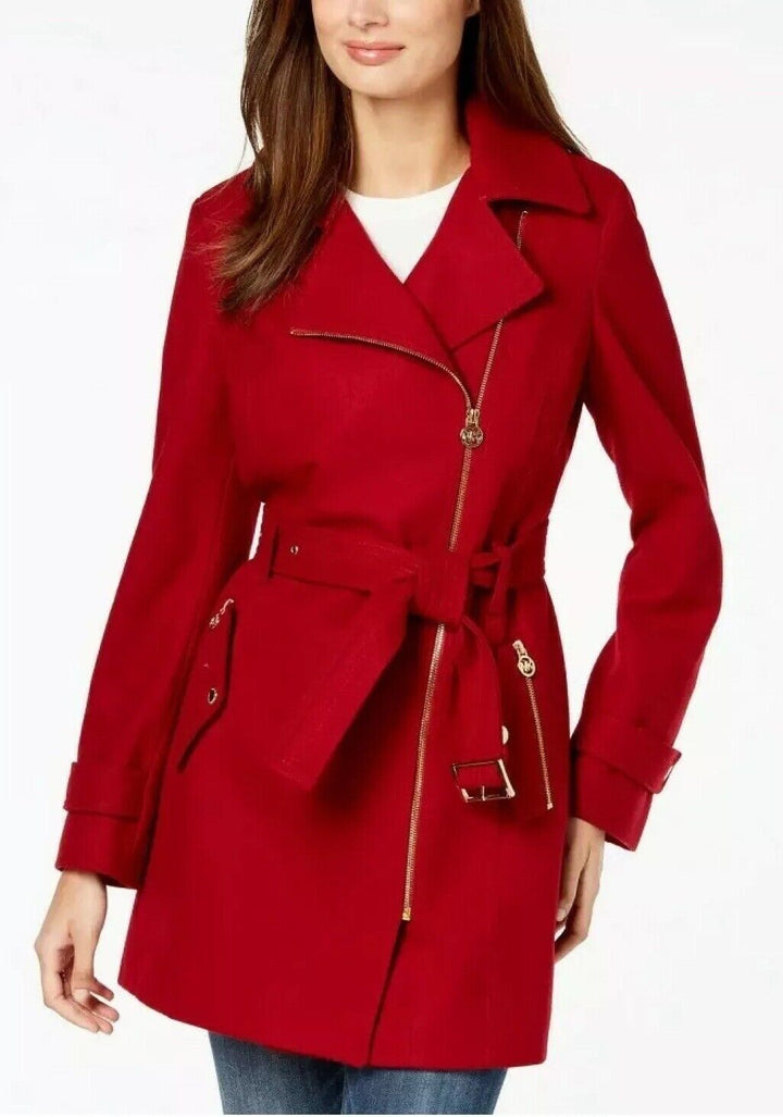 Elegant luxury red belted wool coat for women in USA