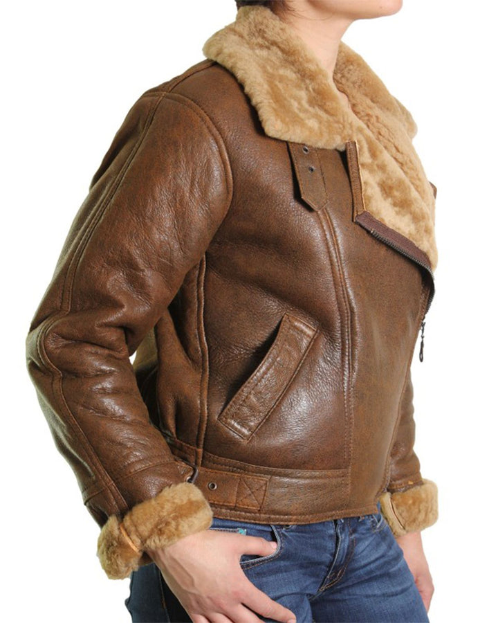 Fur Shearling bomber leather jacket for women