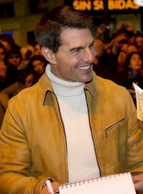 Tom Cruise's sleek leather jacket adding to his red carpet charm at the Mission: Impossible 4 premiere in US style