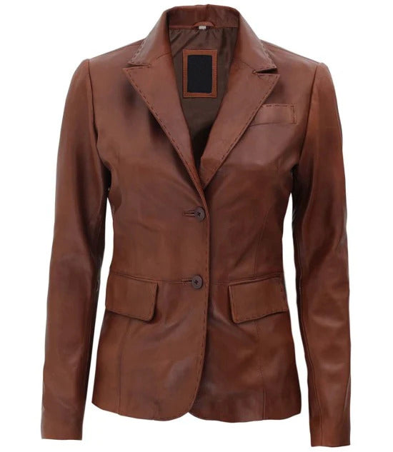 Stylish brown leather jacket for women in USA